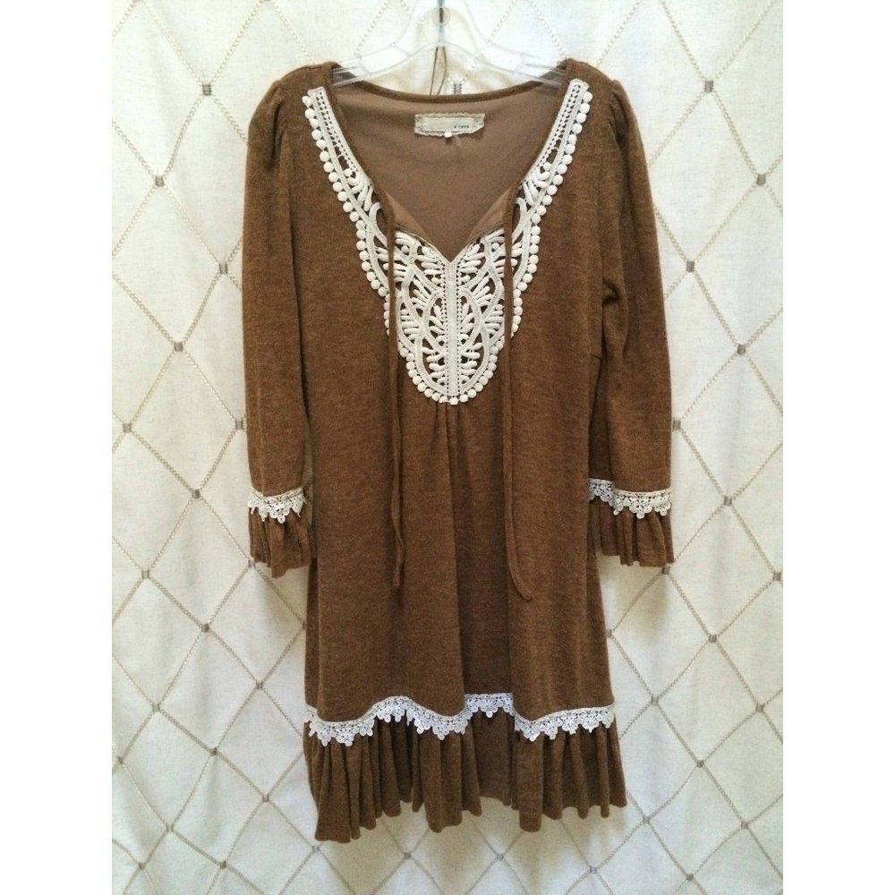 A'REVE Brown White Lace Mori Girl Dress Size L